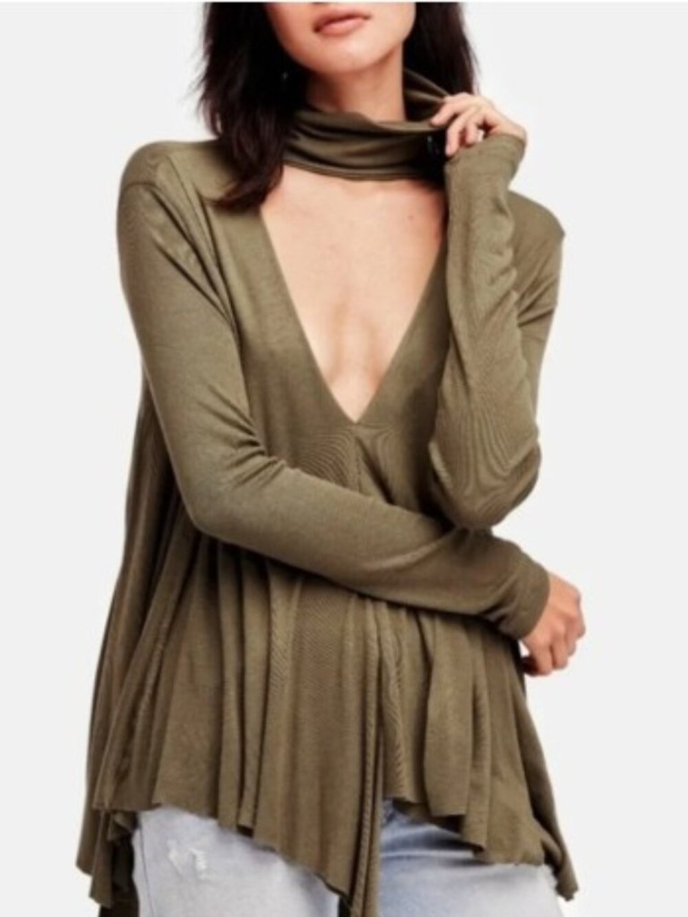 Free People Women’s  Green Choker Neck Uptown Top XS